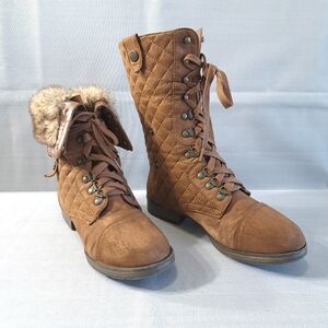 Just Fab Women's Faux Suede & Fur Trimmed Boots/Booties Brown Size‎ 10